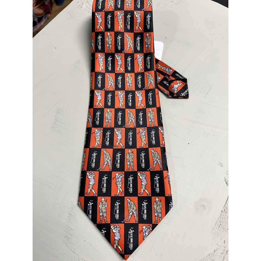 Rene Chagal Handmade Golf‎ Tie Orange And Blue 57" Long